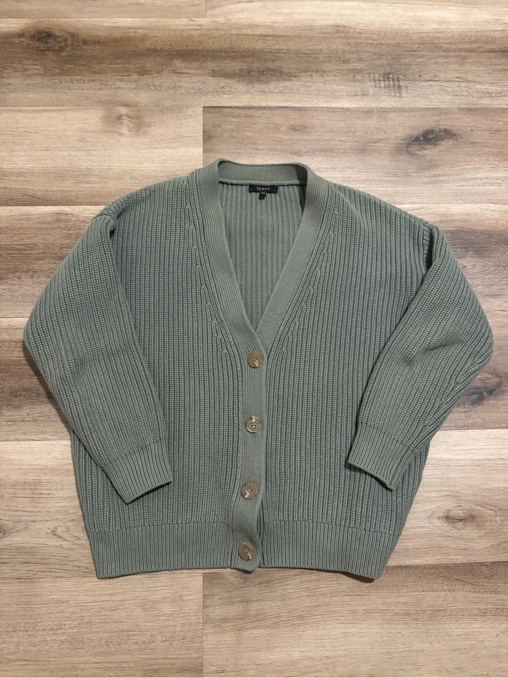 Quince 100% Organic Cotton Oversized Boyfriend Knit Cardigan Agave Green XS